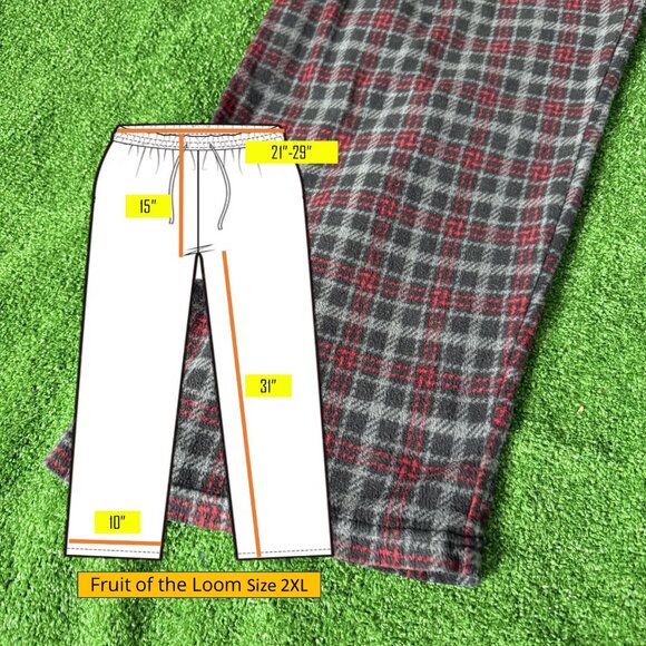 Fruit of the Loom Black Red Fleece Pockets Loungewear Pajama Pants Big Size 2XL - Picture 3 of 12